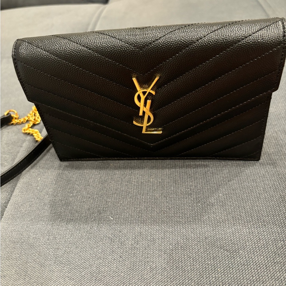 Yves Saint Laurent Envelope chain wallet in grain de poudre leather